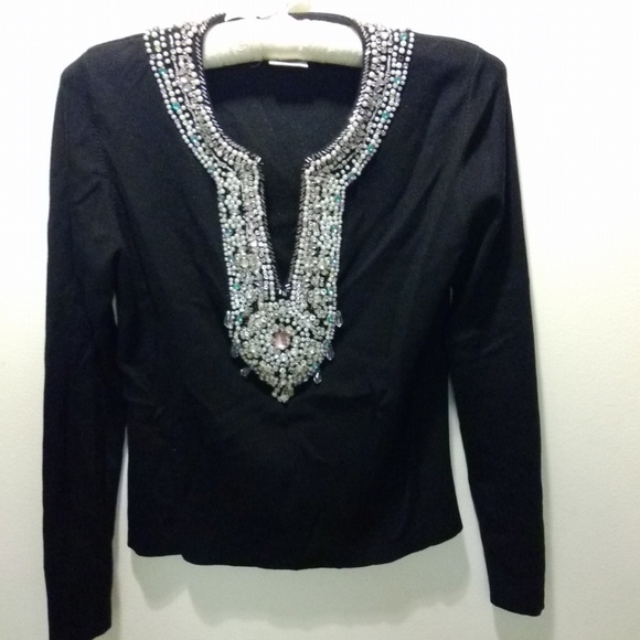 Neiman Marcus Sweaters - NEVER WORN! NEIMAM MARCUS NAVY JEWELED SILK KNIT TOP